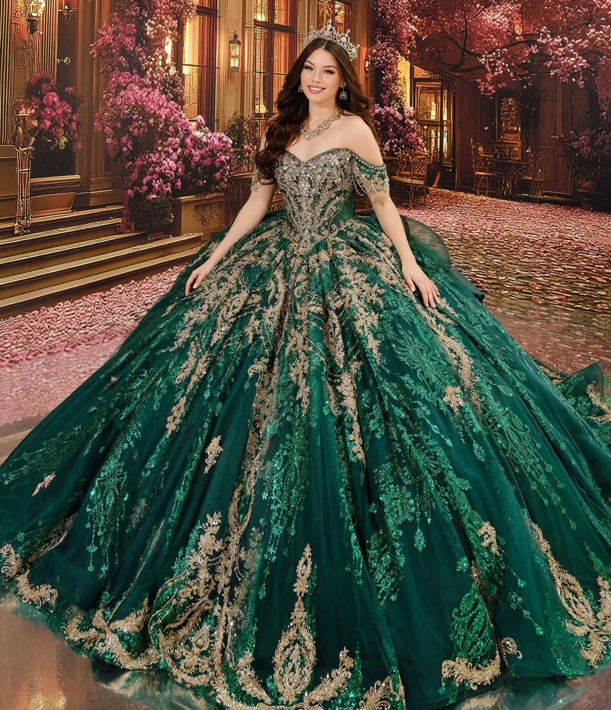 Model wearing a princesa by ariana vara dress