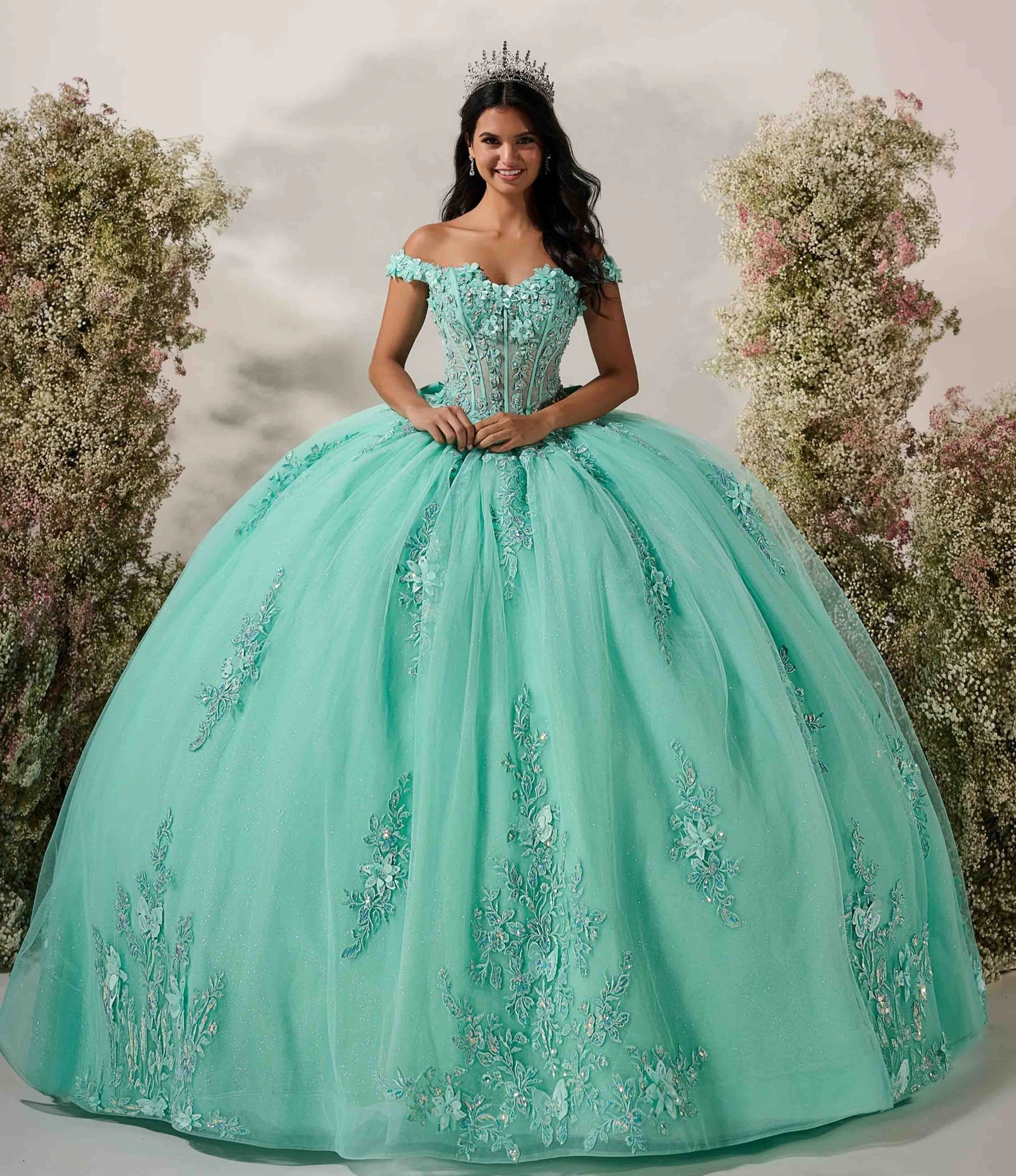 Model wearing a House of Wu Quinceañera dress