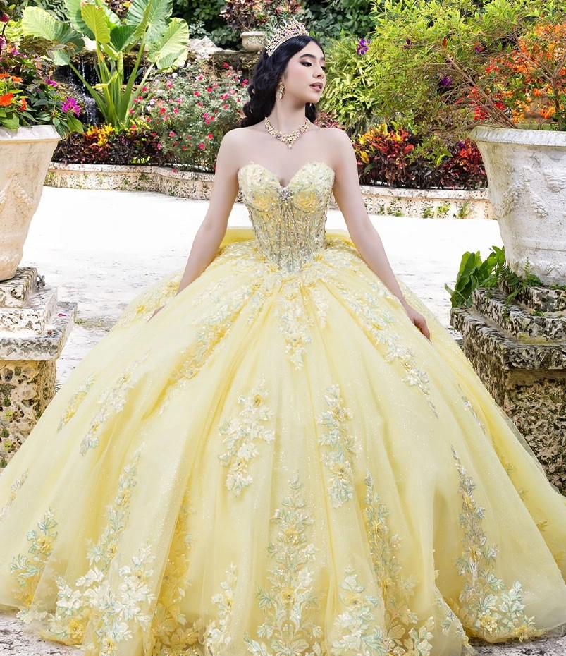 Model wearing a House of Wu Quinceañera dress