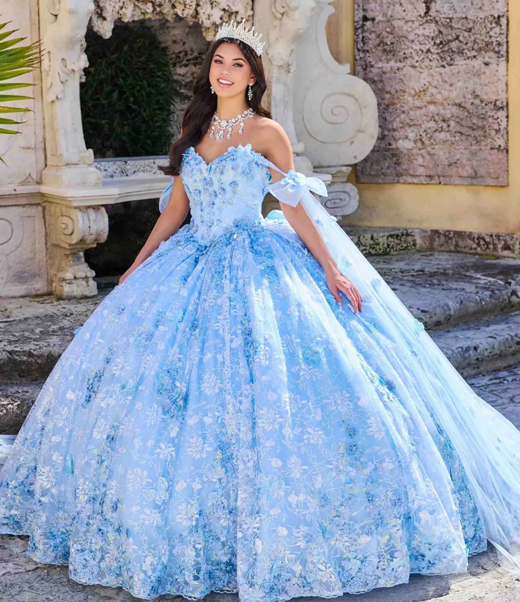 Model wearing a princesa by ariana vara dress