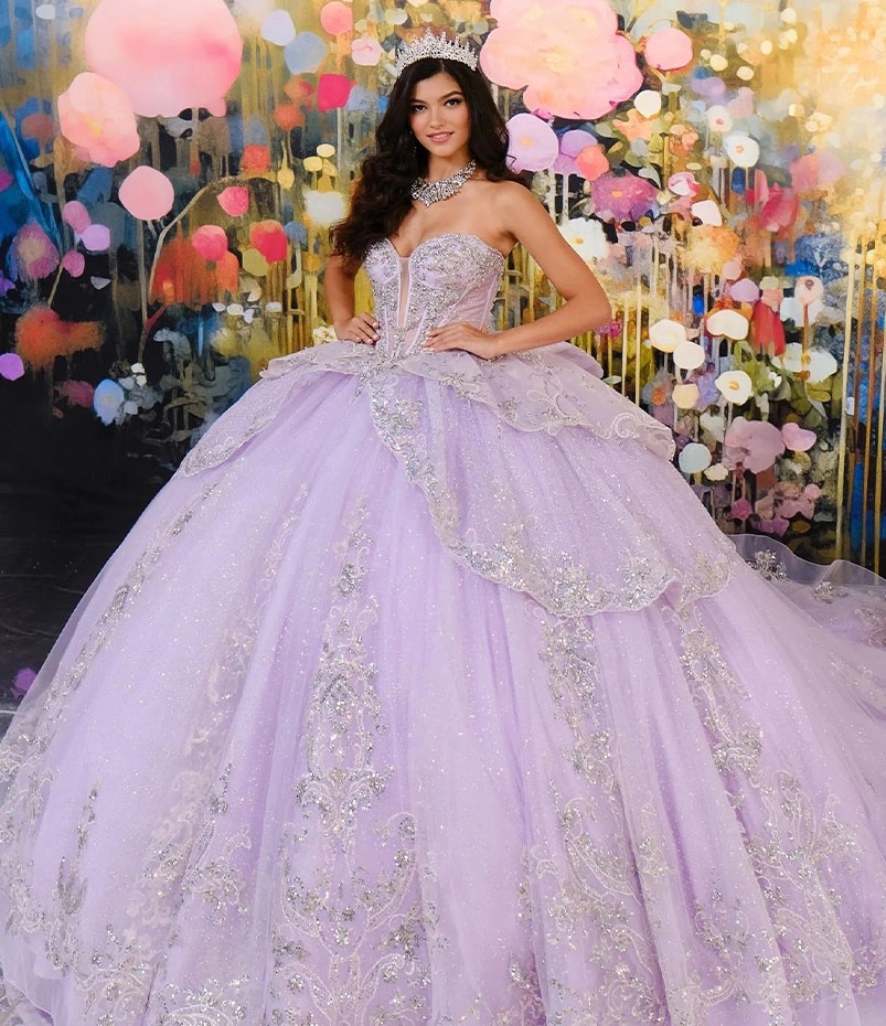 Model wearing a princesa by ariana vara dress