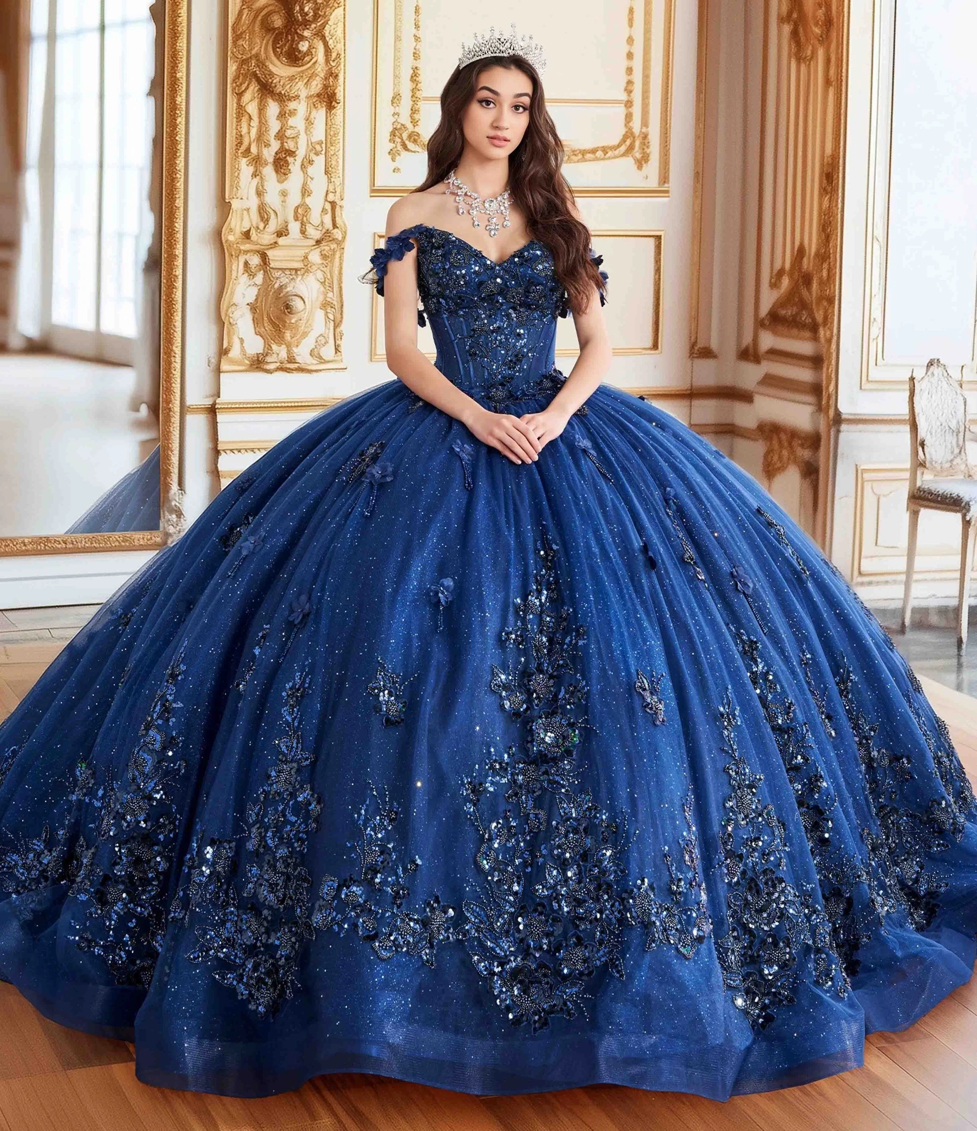 Model wearing a princesa by ariana vara dress