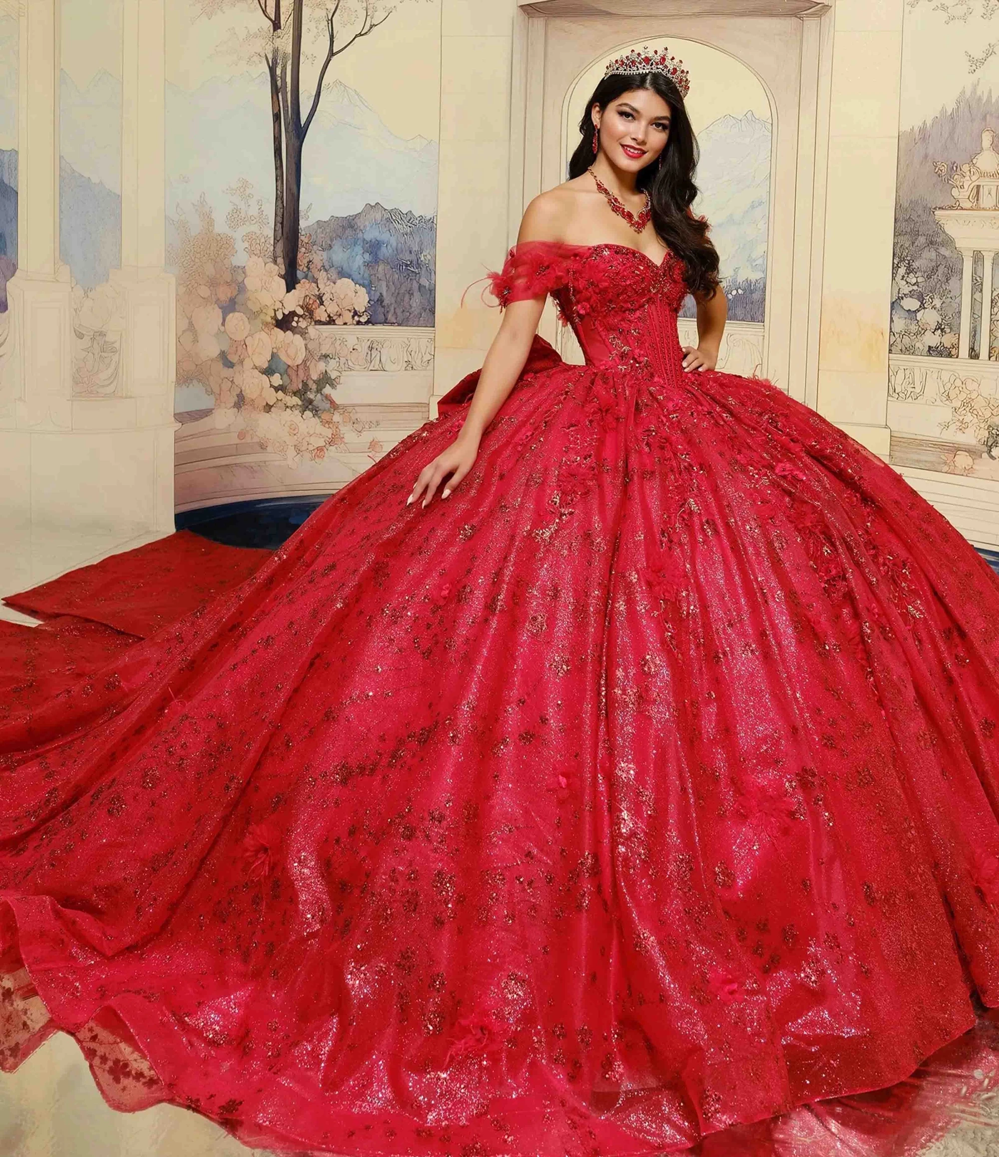 Model wearing a princesa by ariana vara dress