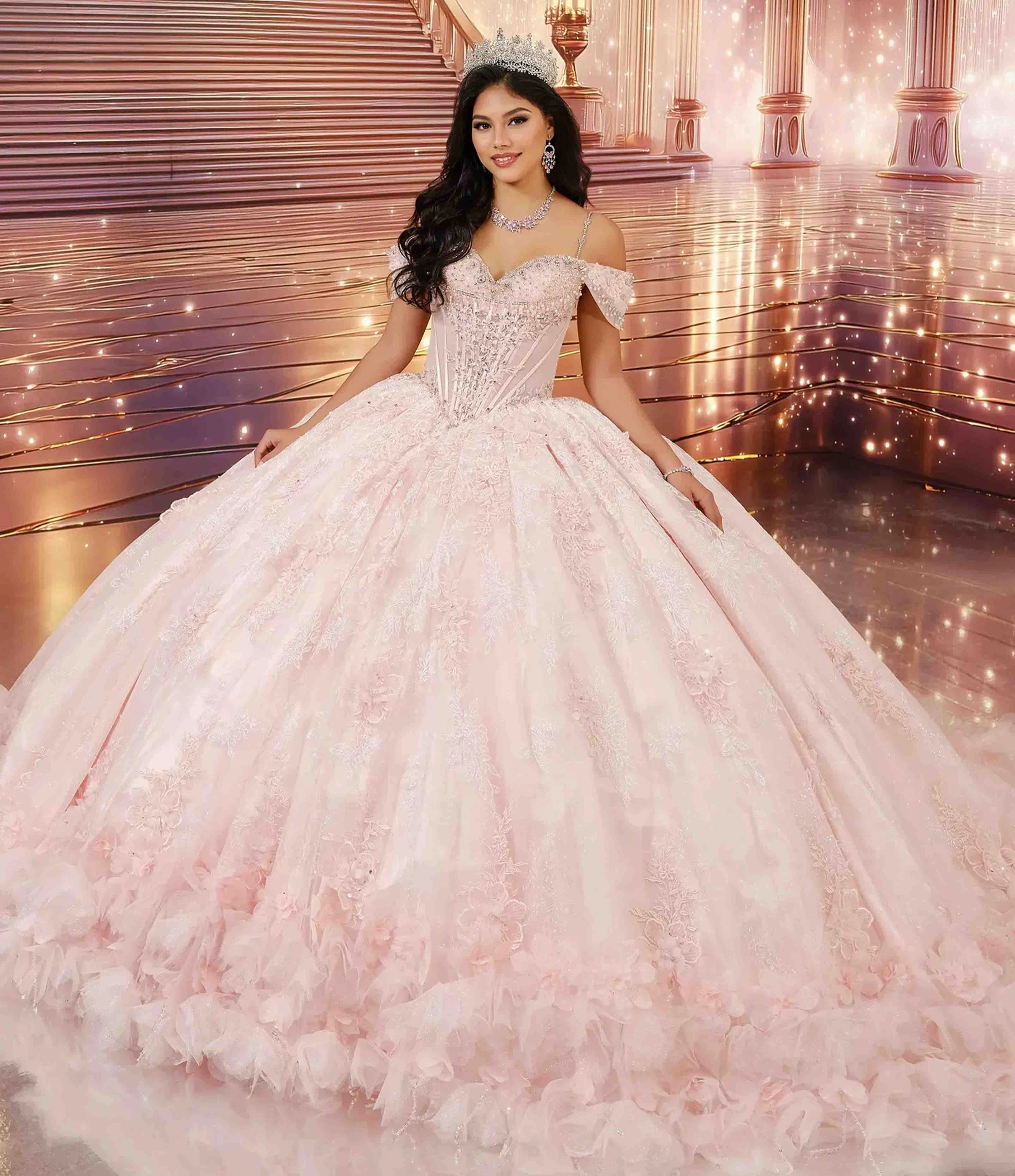 Model wearing a princesa by ariana vara dress
